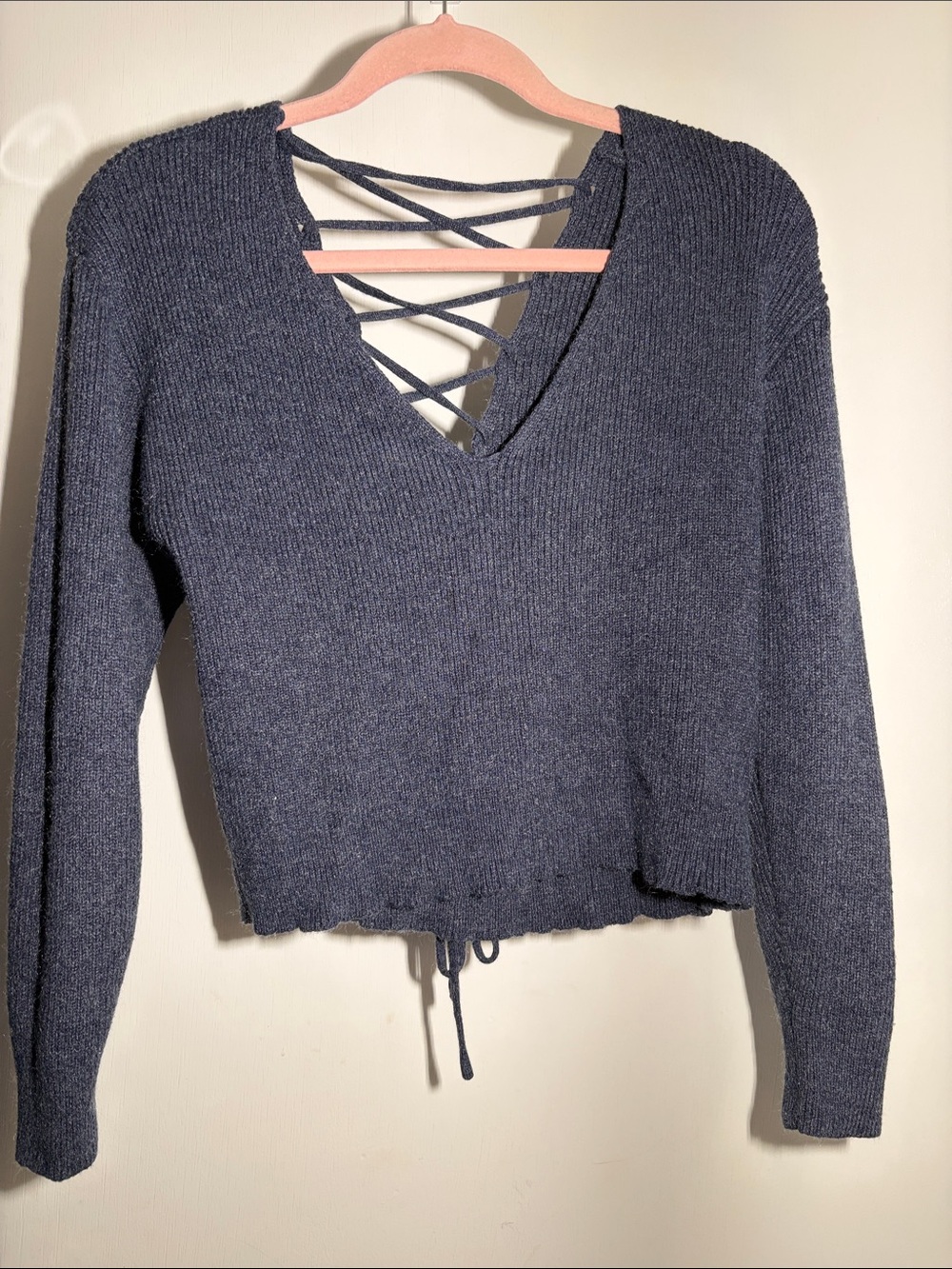 Zaful Navy Crisscross V-Neck Long Sleeve Sweater
